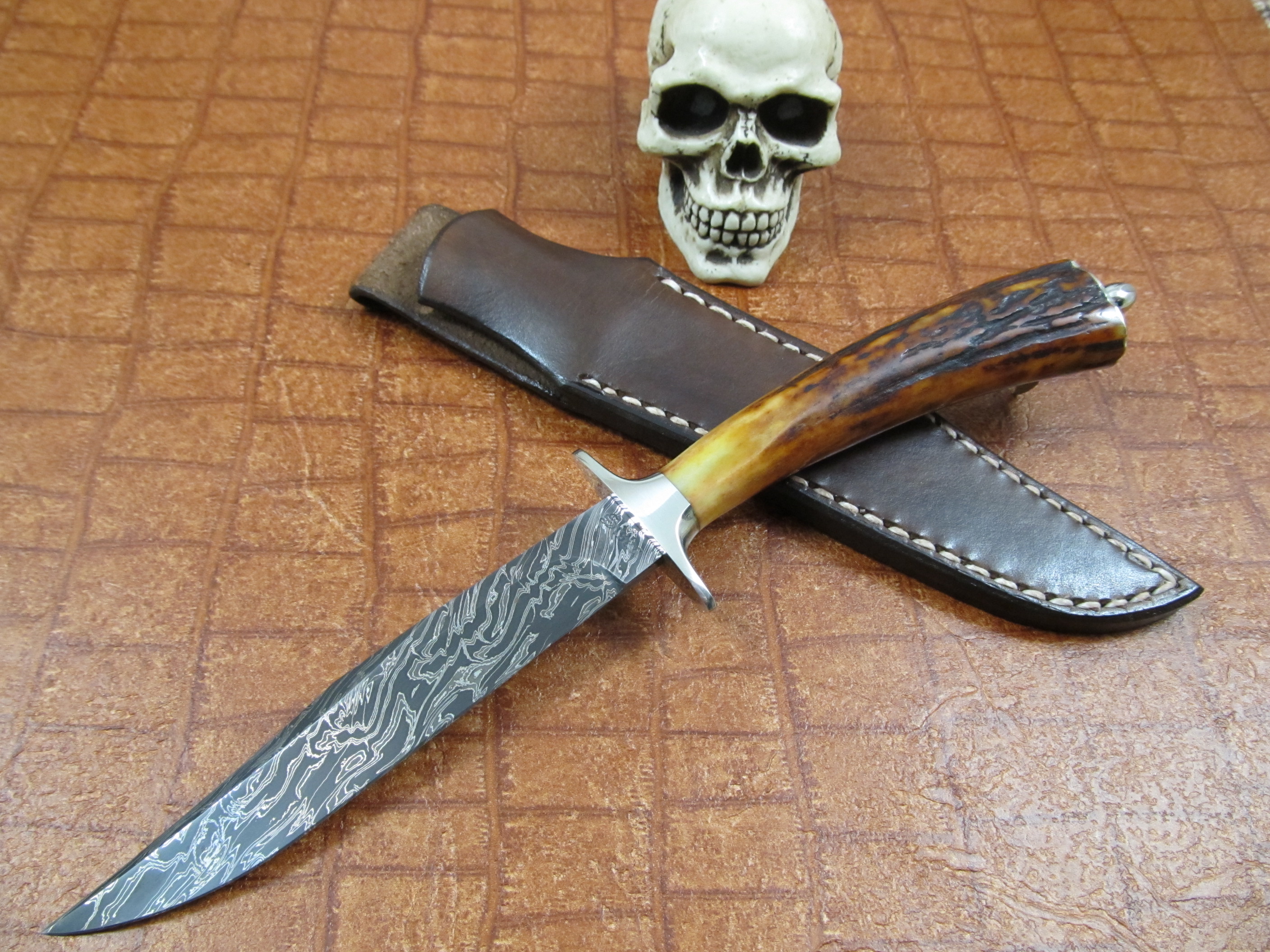 Jim Siska Stag George Werth Damascus Fighter/Bowie * SOLD *