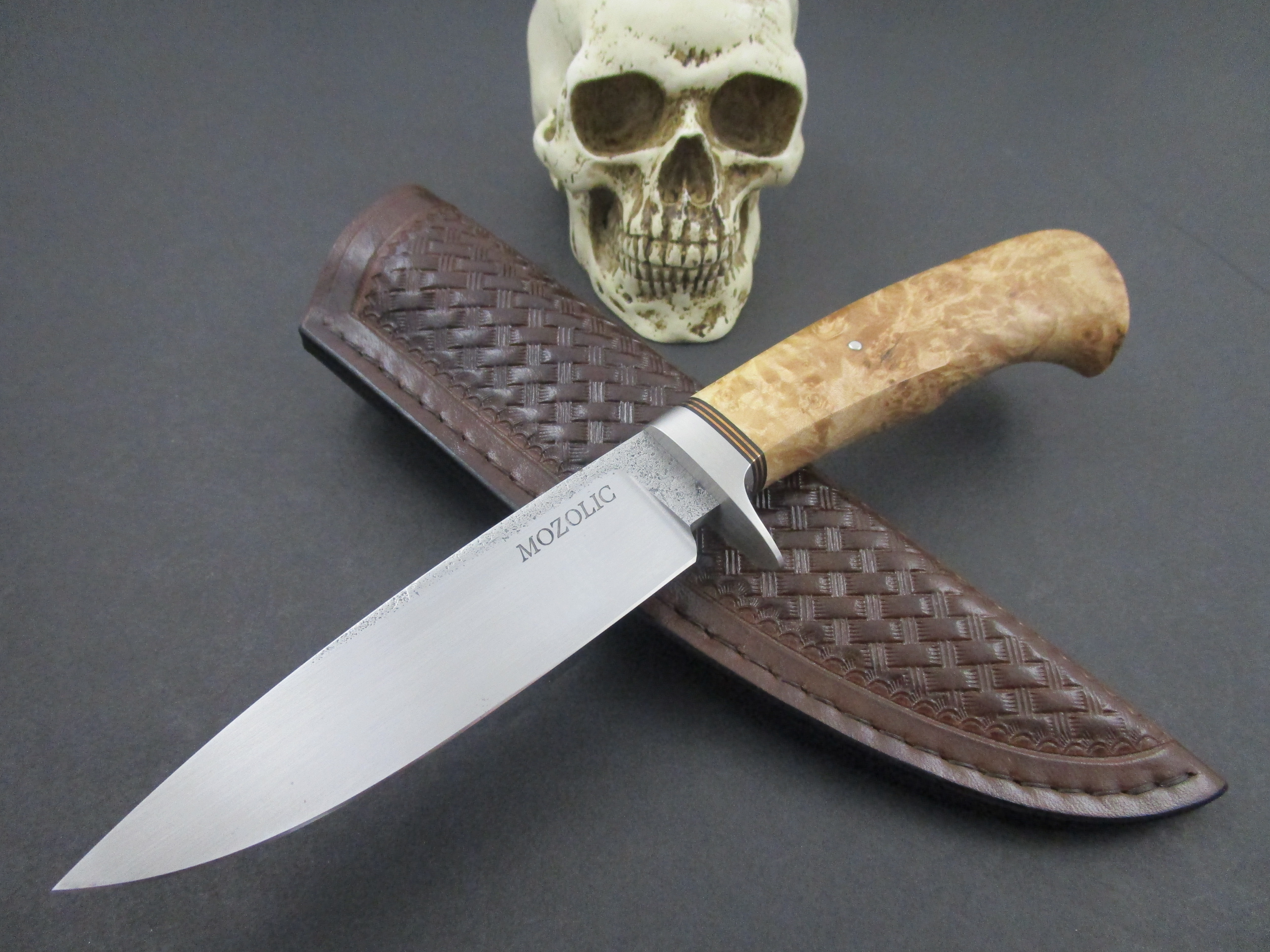 Mozolic Knives Curly Maple Burl w/ Spacers Hunting / EDC