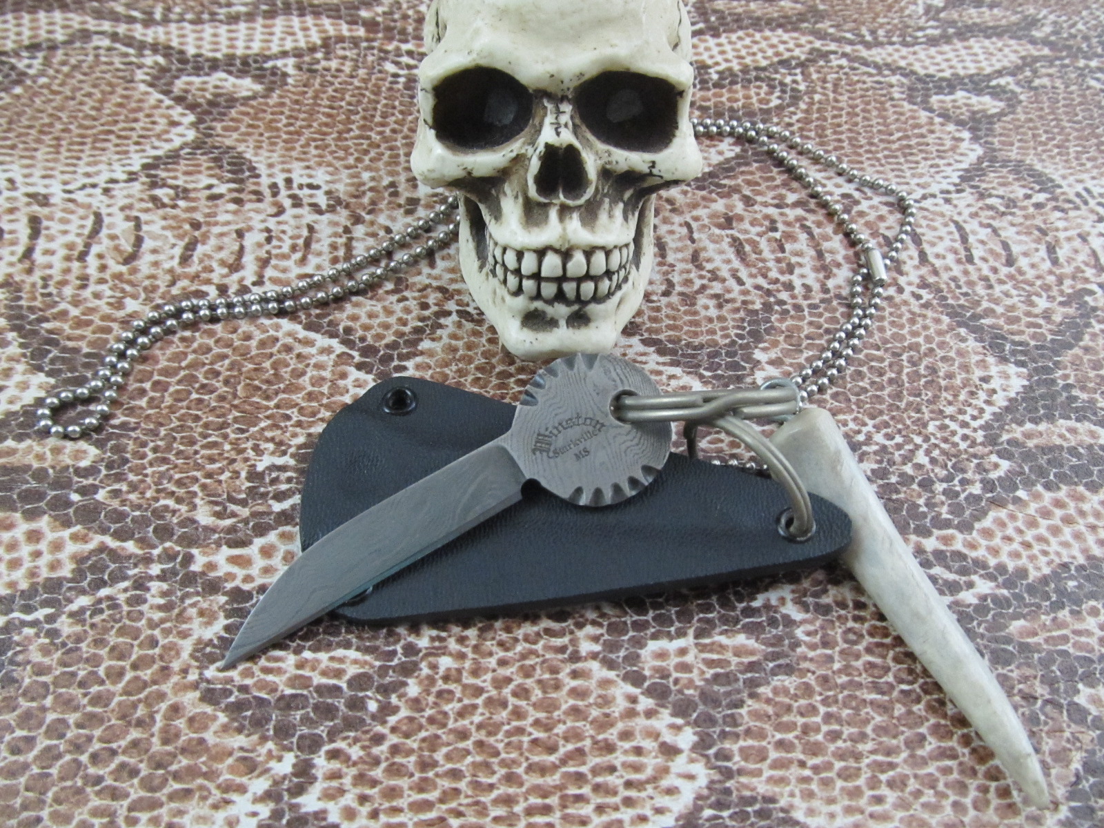Dave Winston custom Damascus Key Neck Knife*SOLD*
